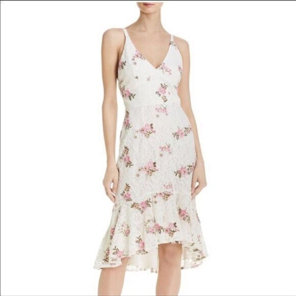WAYF NWT White Lace Halter Floral Crisscross Back Embroidered Dress